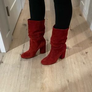 Red Real Suede Slouchy Boots